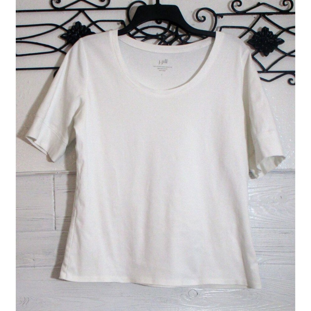 J Jill Women's Knit Top Size L Short Sleeve White Scoop Neck